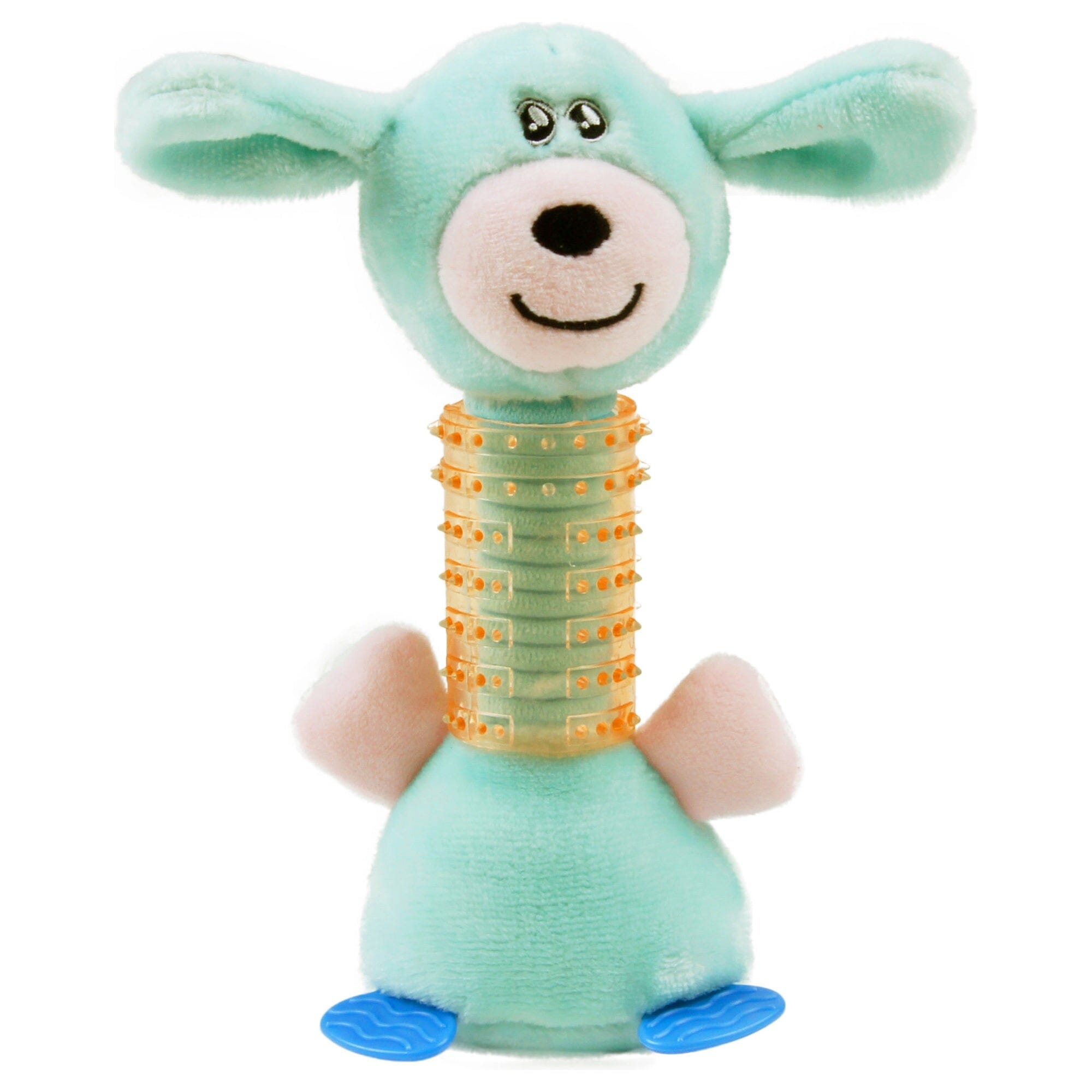 Pet Life ® Totty-Chew' Plush and Rubber Squeaking Newborn Teething Cat and Dog Toy Blue