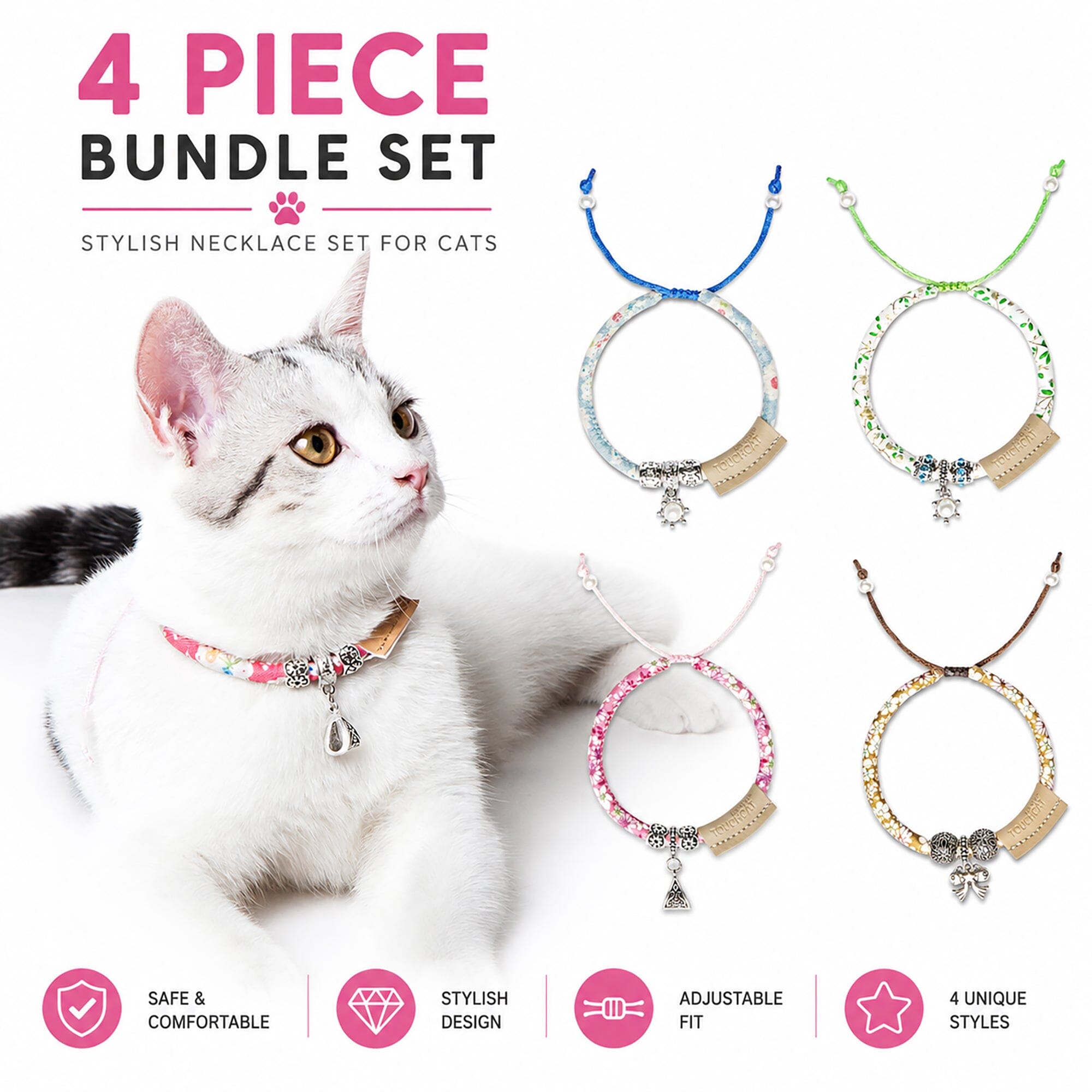 Pet Life ® Touchcat Lucky Charms Fashion Cat Necklace or Cat Collar with Designer Accent - 4 Pack Default Title