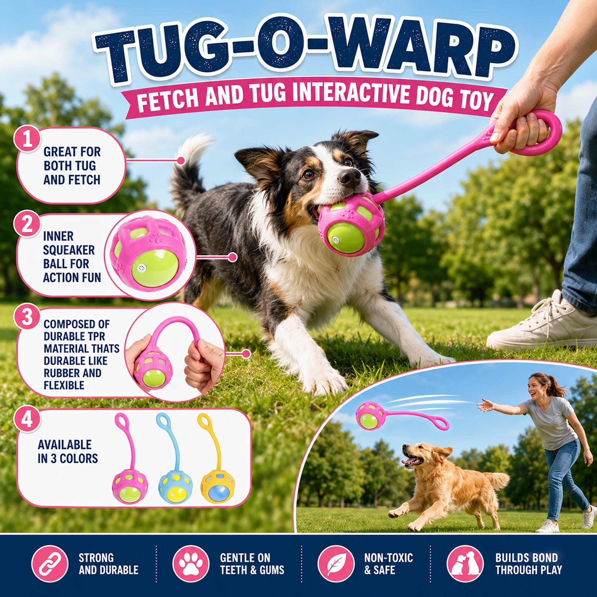 Pet Life ® 'Tug-O-Warp' Fetching Tugging and Chew Squeaking TPR Dog Toy