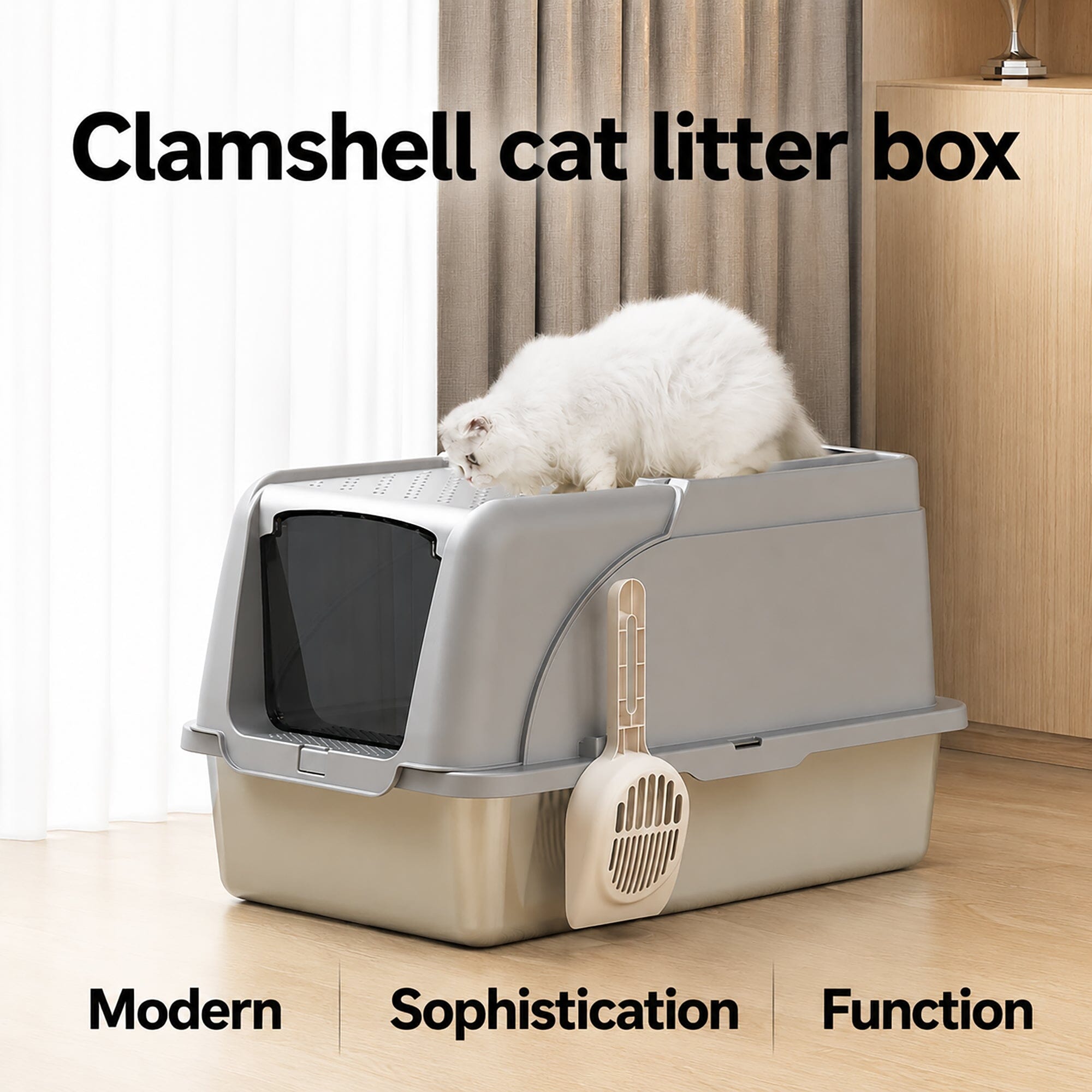 Pet Life ® “ZenPod” Premium Stainless Steel Clamshell Cat Litter Box