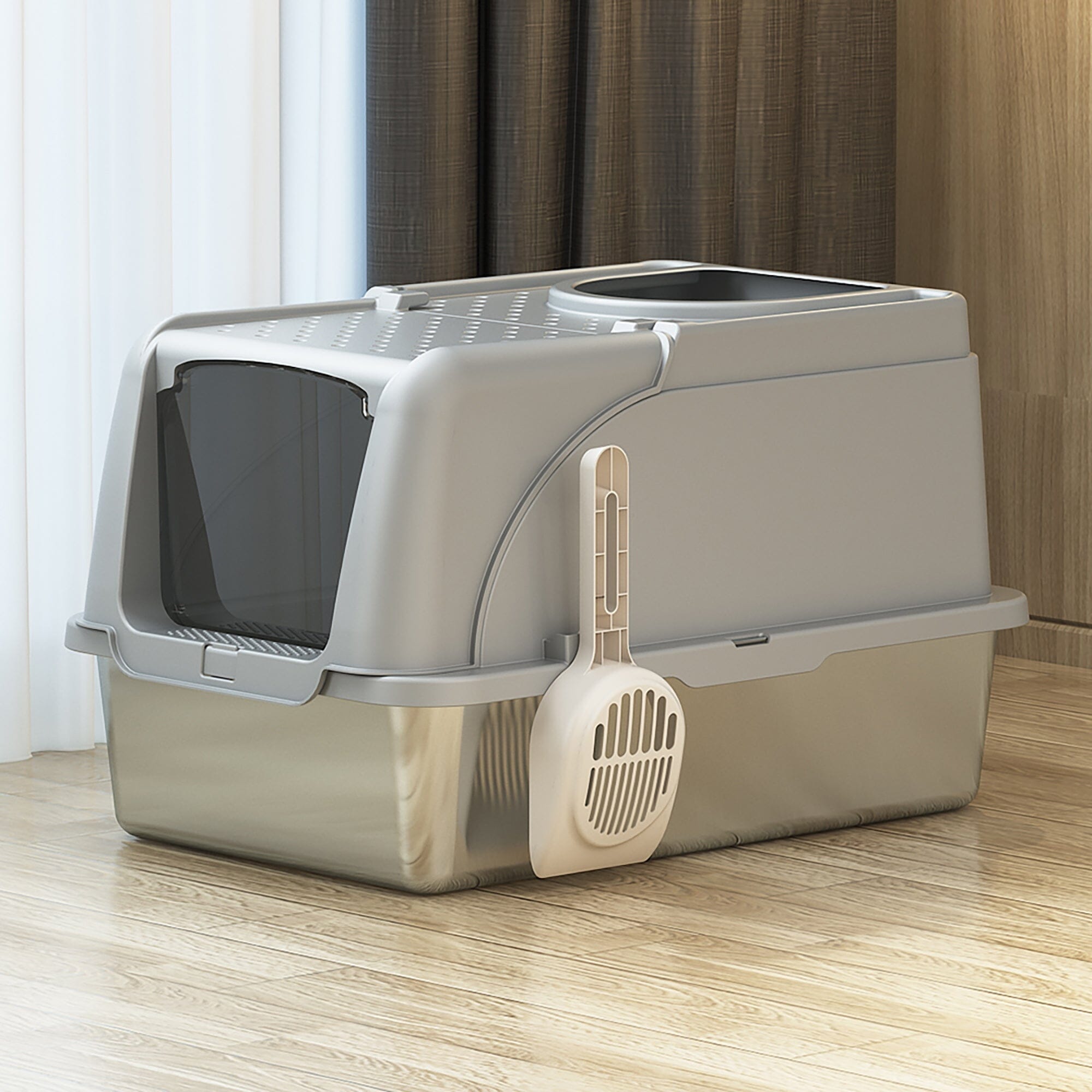 Pet Life ® “ZenPod” Premium Stainless Steel Clamshell Cat Litter Box