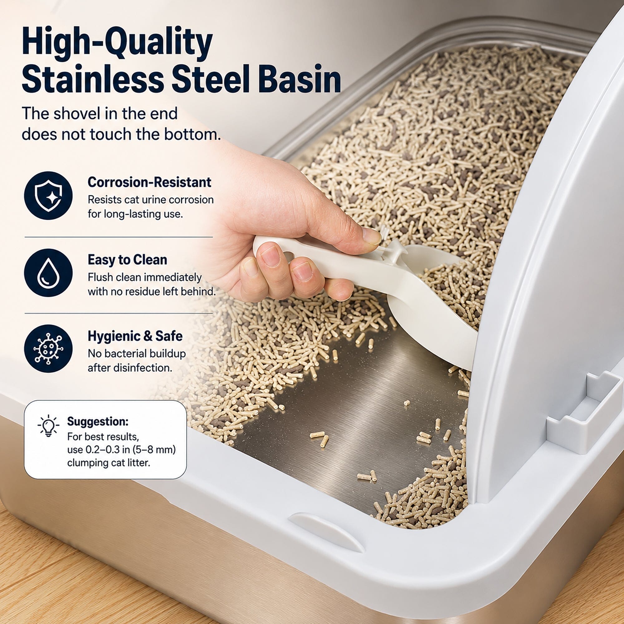 Pet Life ® “ZenPod” Premium Stainless Steel Clamshell Cat Litter Box