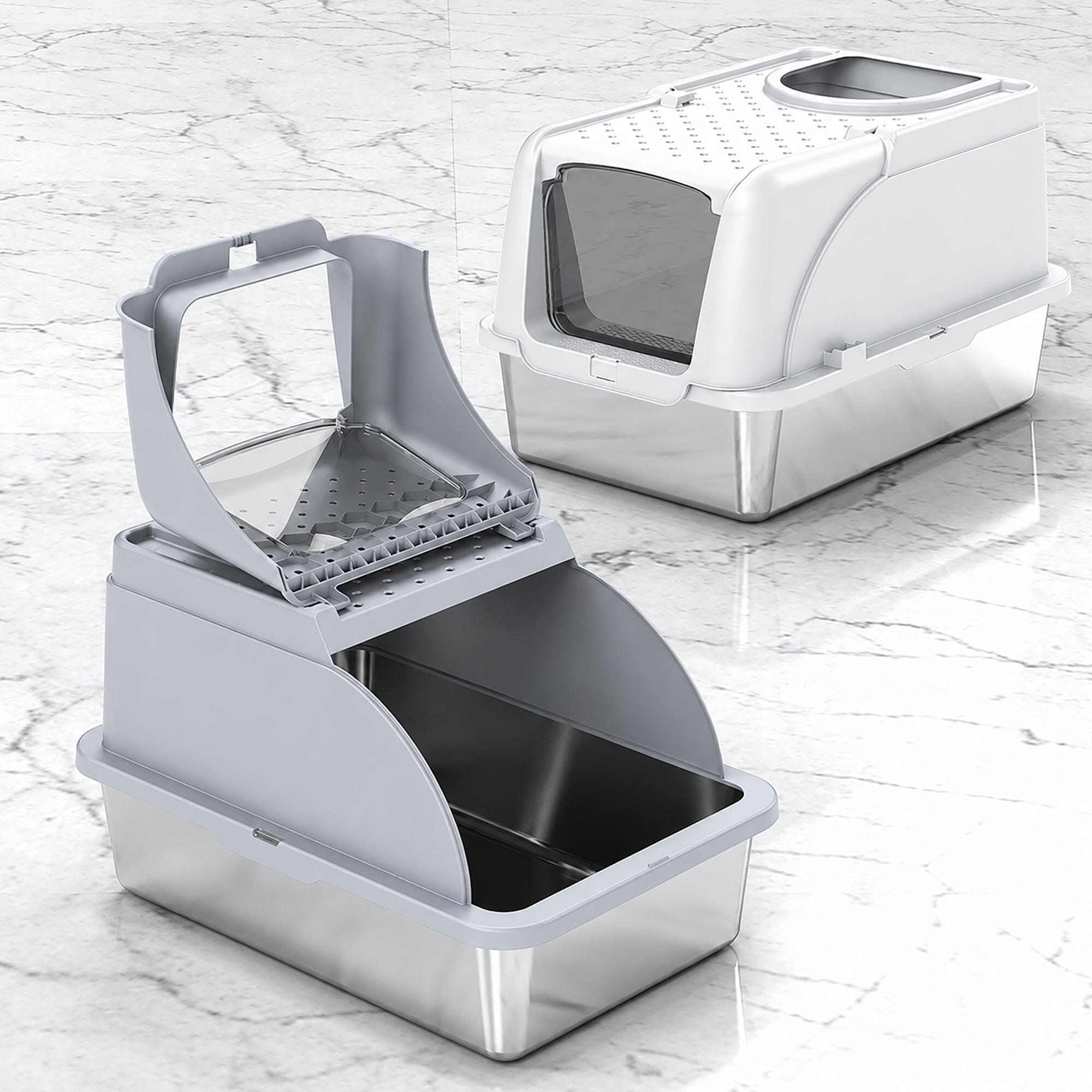 Pet Life ® “ZenPod” Premium Stainless Steel Clamshell Cat Litter Box