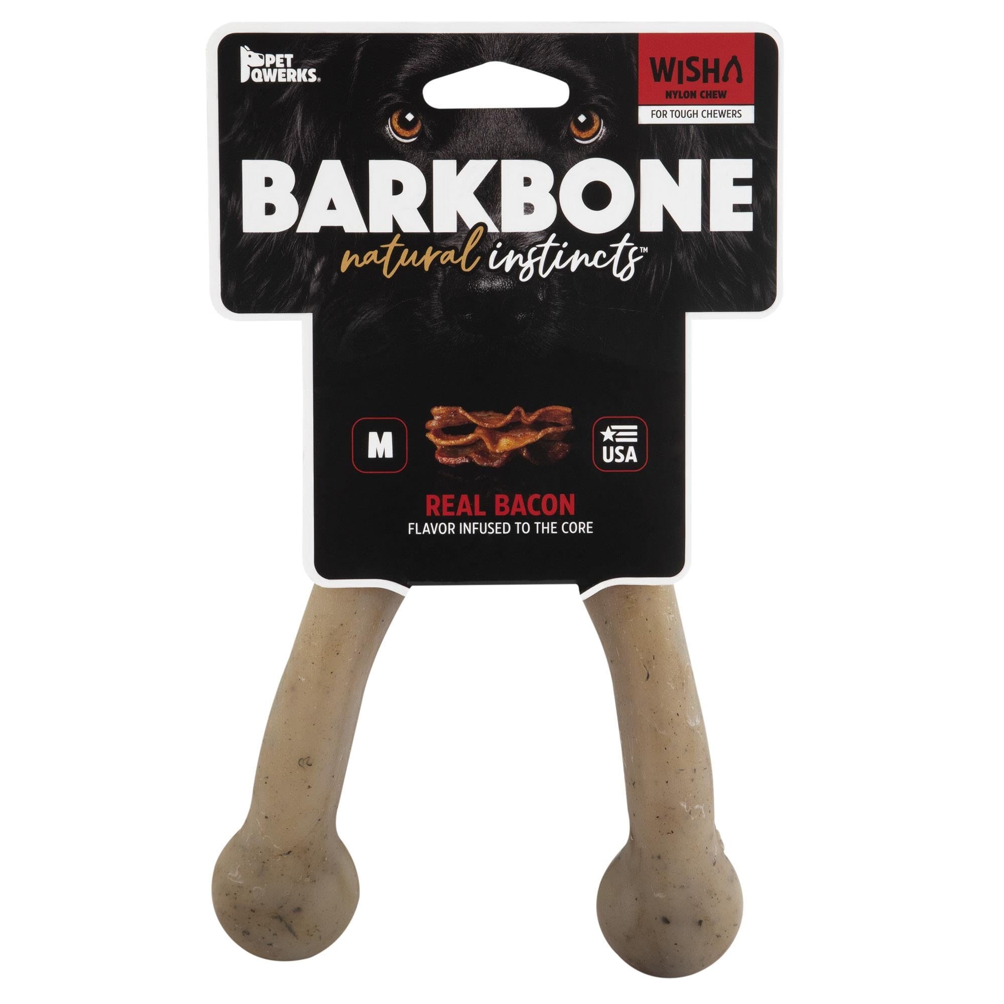 Pet Qwerks BarkBone Nylon WishBone Bacon for aggressive Chewers - Medium  