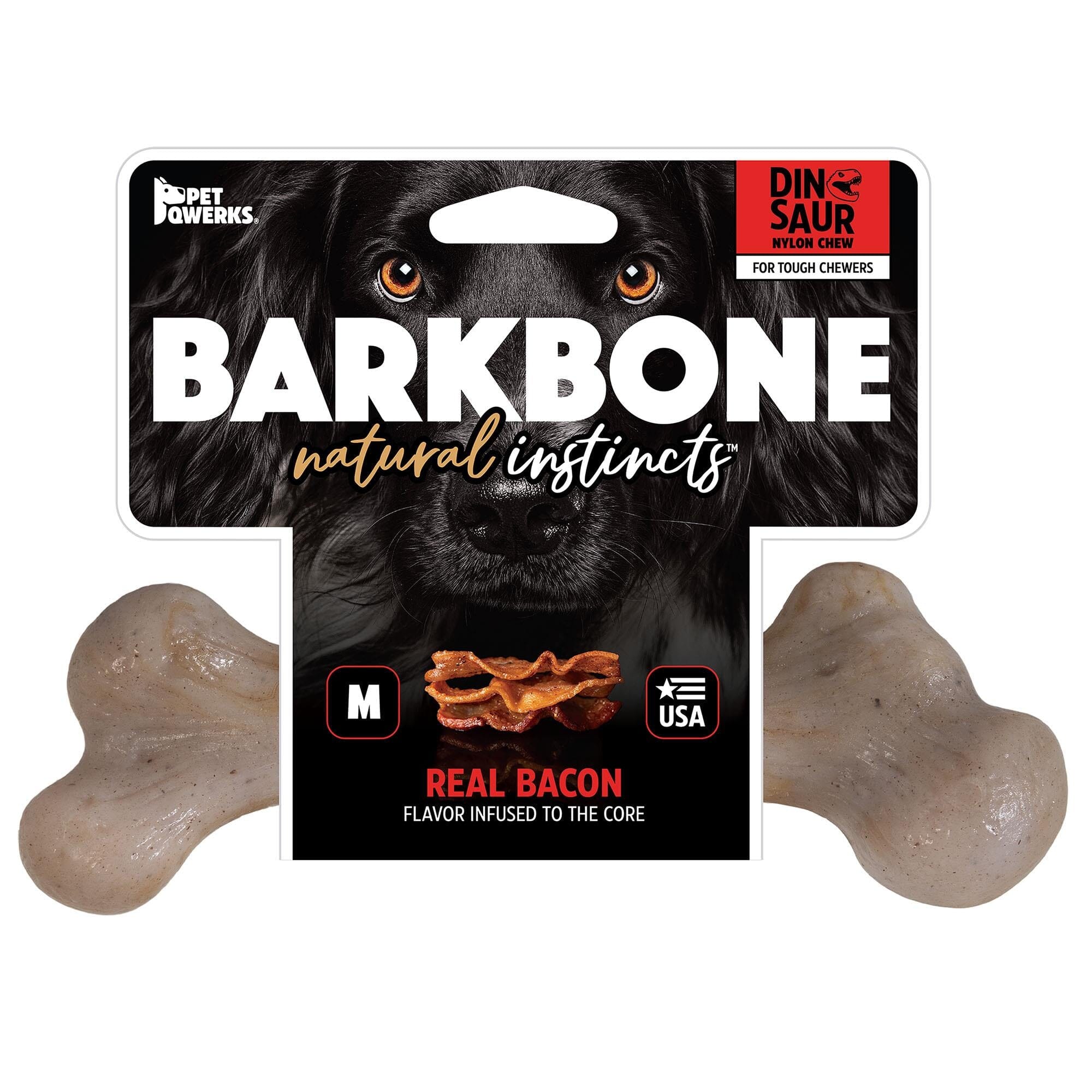 Pet Qwerks Made-in-the-USA Dinosaur BarkBone Bacon & Nylon Natural Dog Chews - Extra Large  