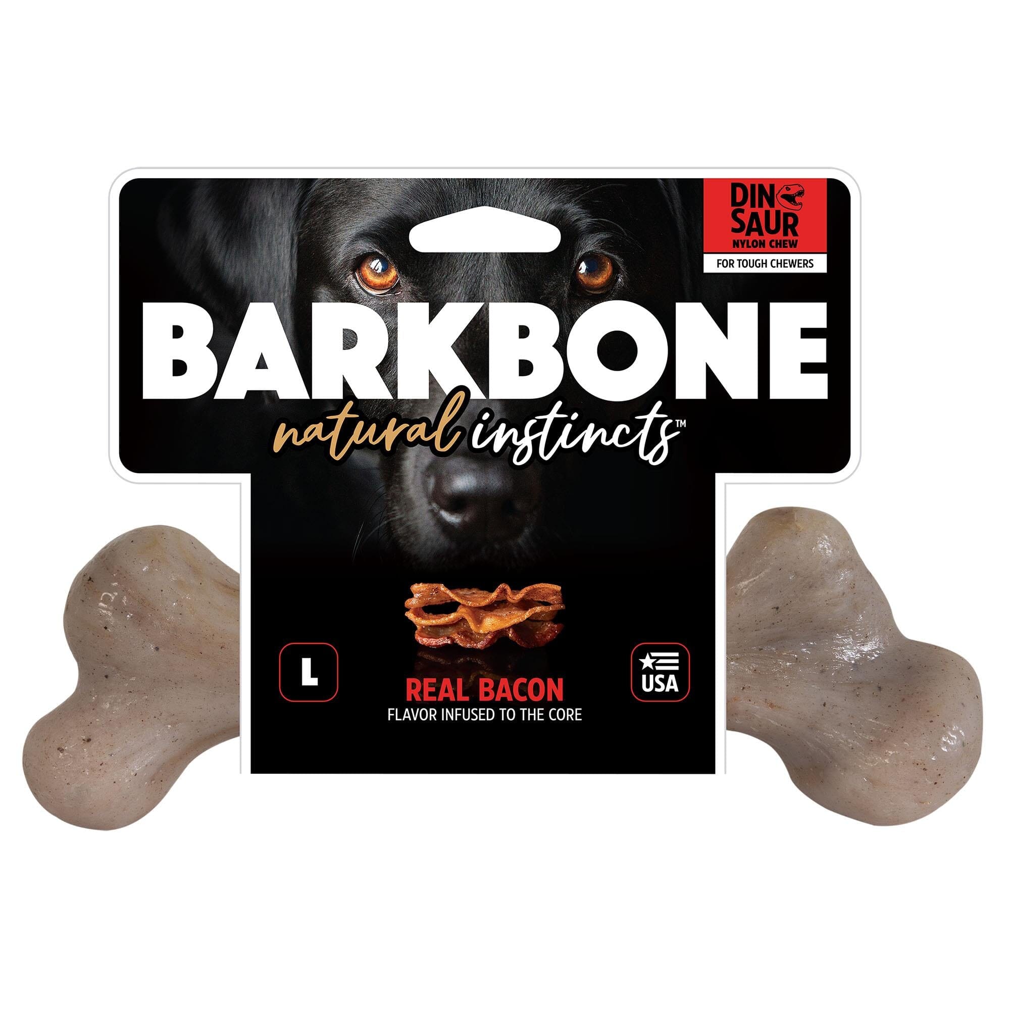 Pet Qwerks Made-in-the-USA Dinosaur BarkBone Bacon & Nylon Natural Dog Chews - XX-Large  