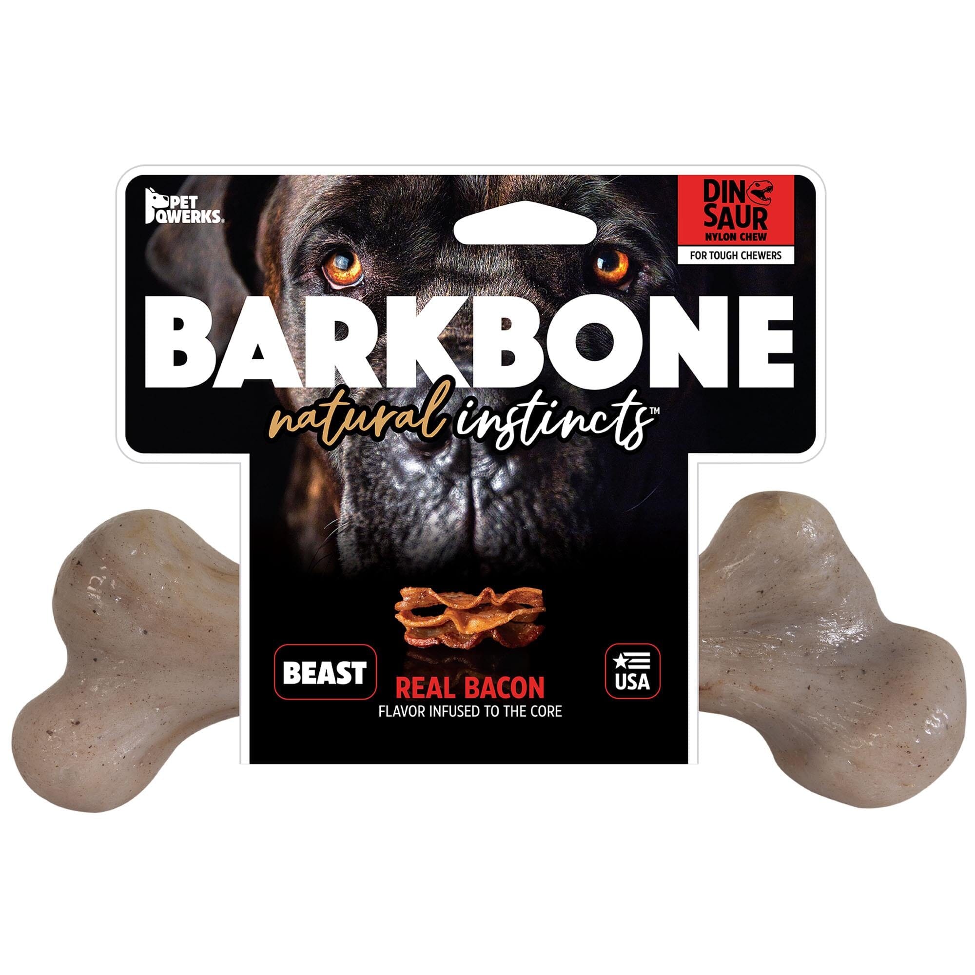 Pet Qwerks Made-in-the-USA Dinosaur BarkBone Bacon & Nylon Natural Dog Chews - XXX-Large  