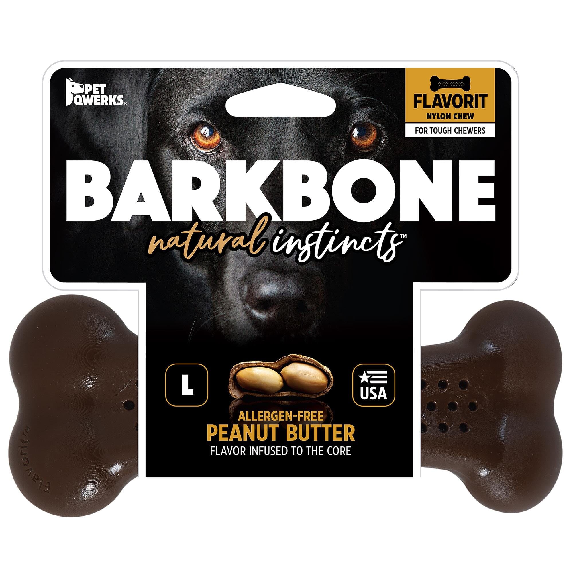 Pet Qwerks Made-in-the-USA Flavorit Peanut Butter BarkBone and WooodBone - Large  