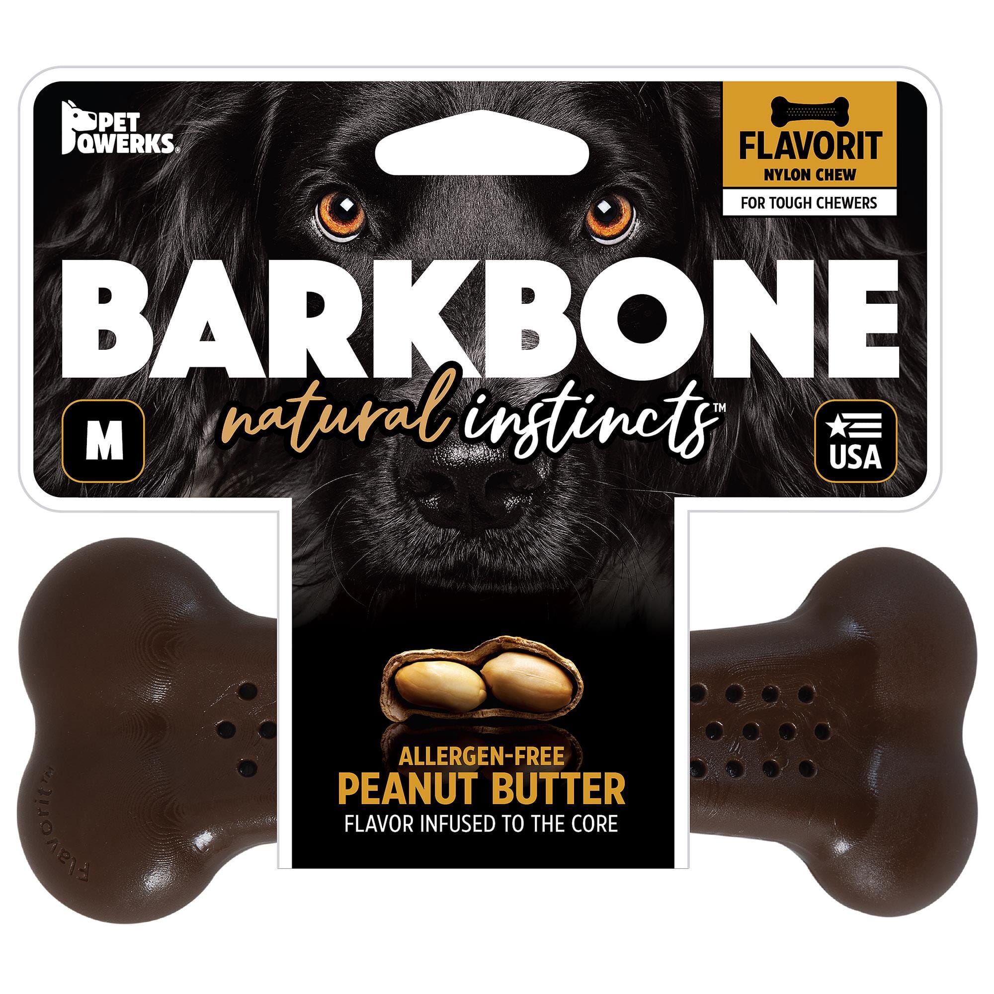 Pet Qwerks Made-in-the-USA Flavorit Peanut Butter BarkBone and WooodBone - Medium  