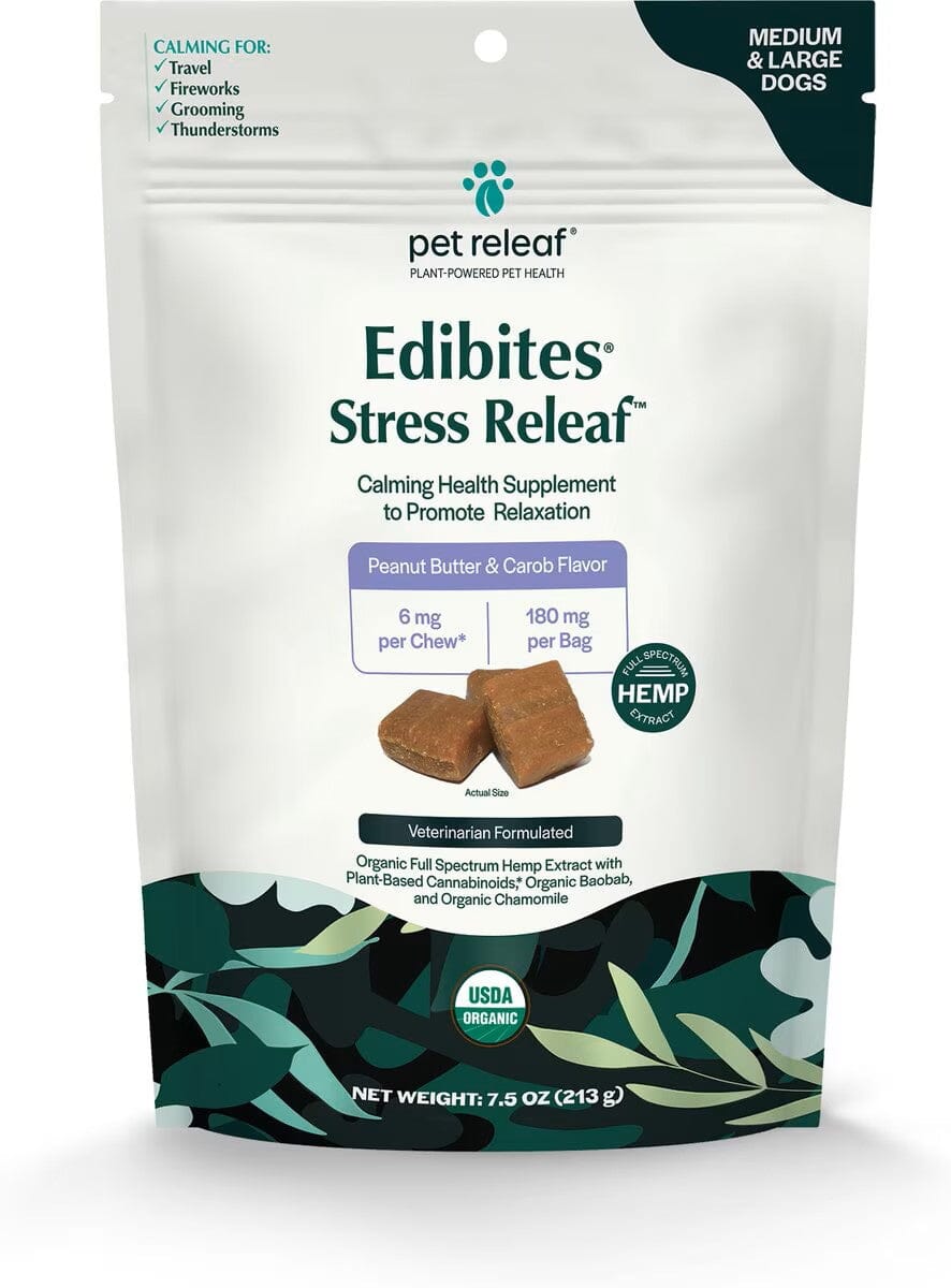 Pet Releaf Edibites Medium/Large Breed Peanut Butter & Carob Swirl Calming Softchew Dog Treats - 7.5 oz Bag