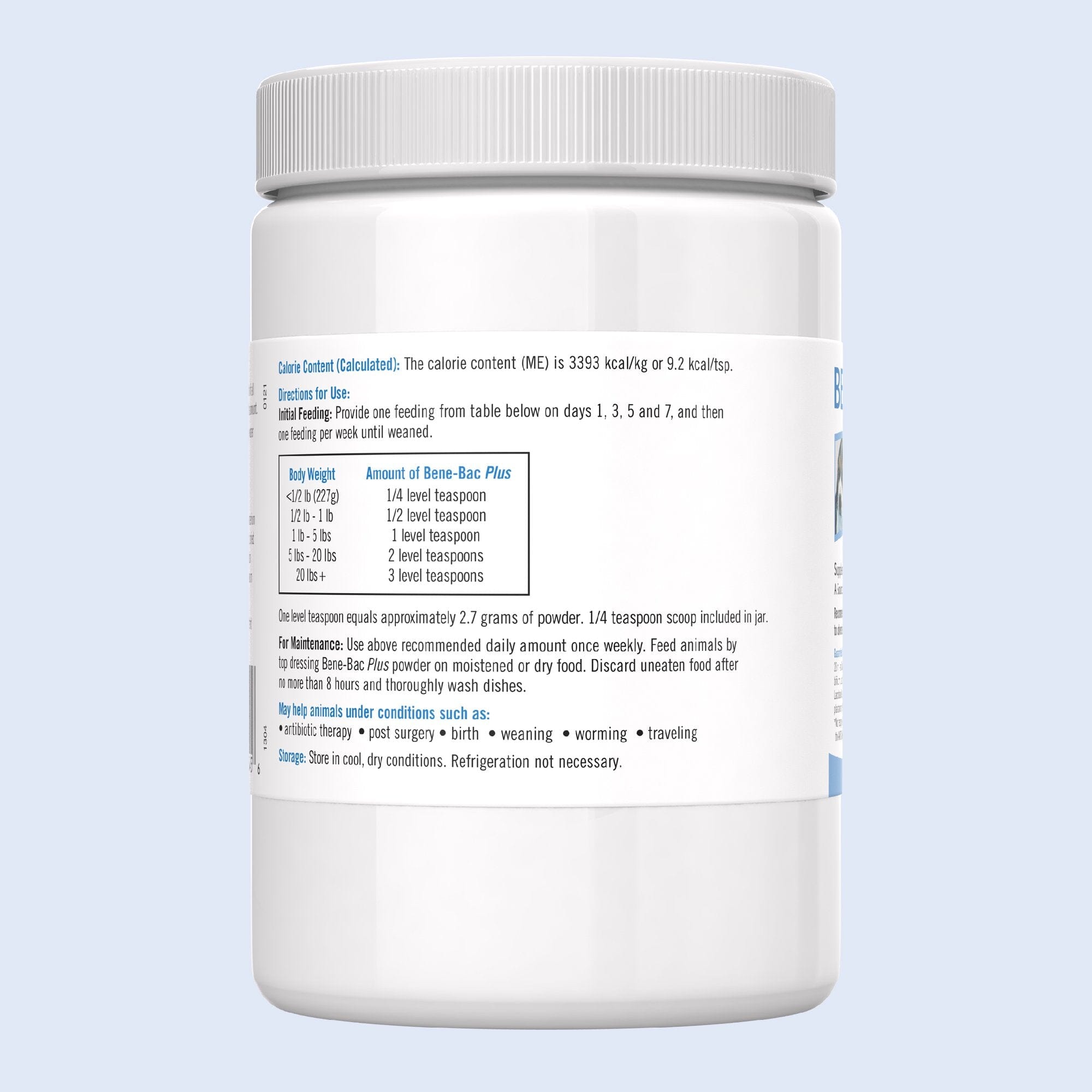 PetAg Bene-Bac Plus Powder FOS and Probiotic Supplement for Dogs Cats and Wildlife Animals - 1 Lb