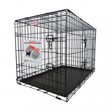 Petcrest Double Door Metal Folding Dog Crate - Black  