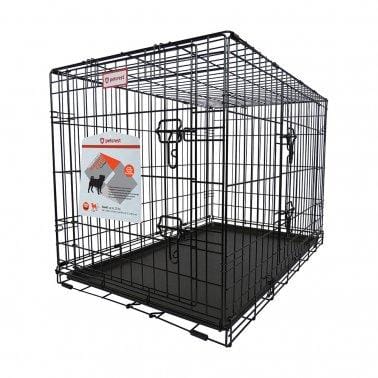 Petcrest Double Door Metal Folding Dog Crate - Black