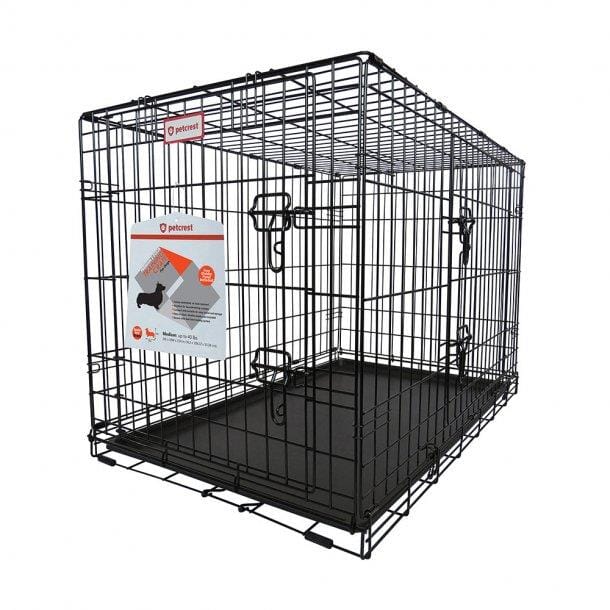 Petcrest Double Door Metal Folding Dog Crate - Black  