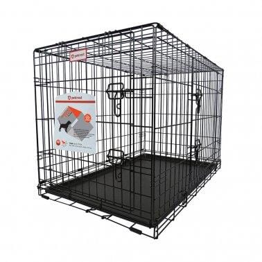 Petcrest Double Door Metal Folding Dog Crate - Black  