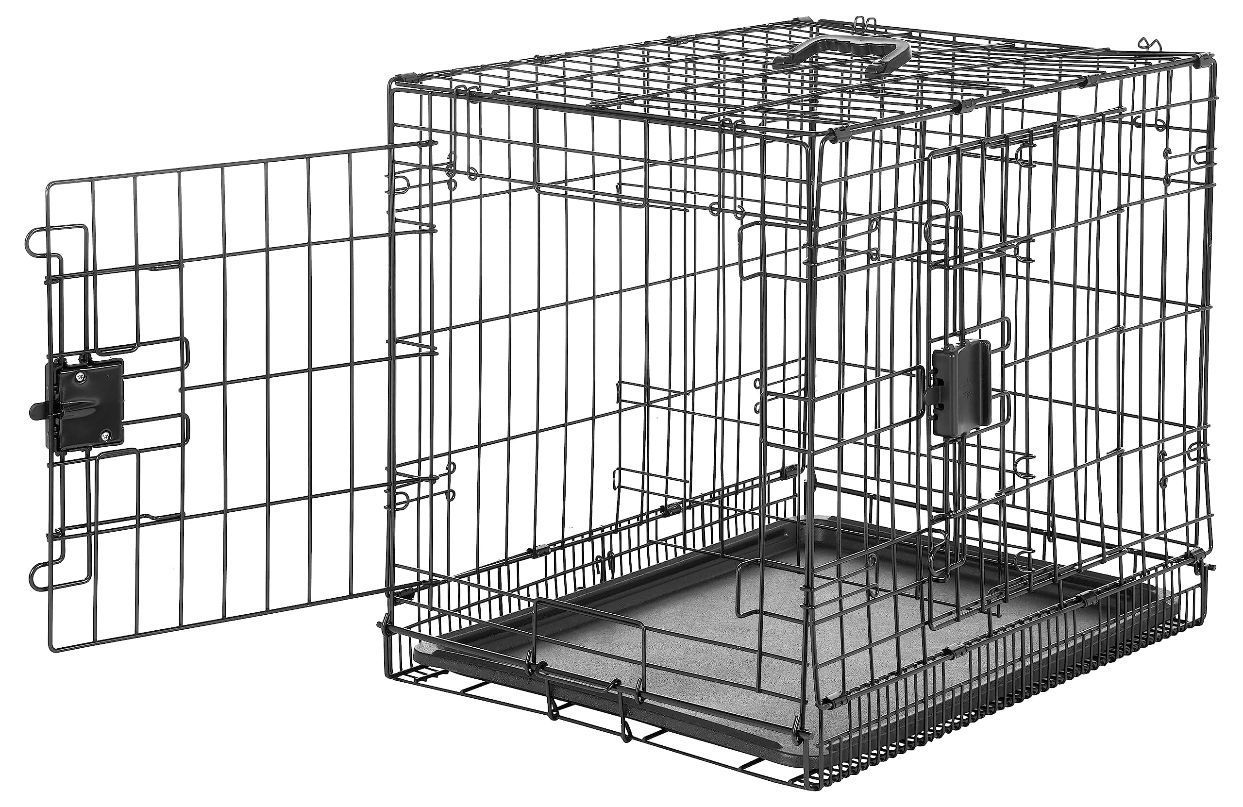 Petcrest Double Door Metal Folding Dog Crate - Black  