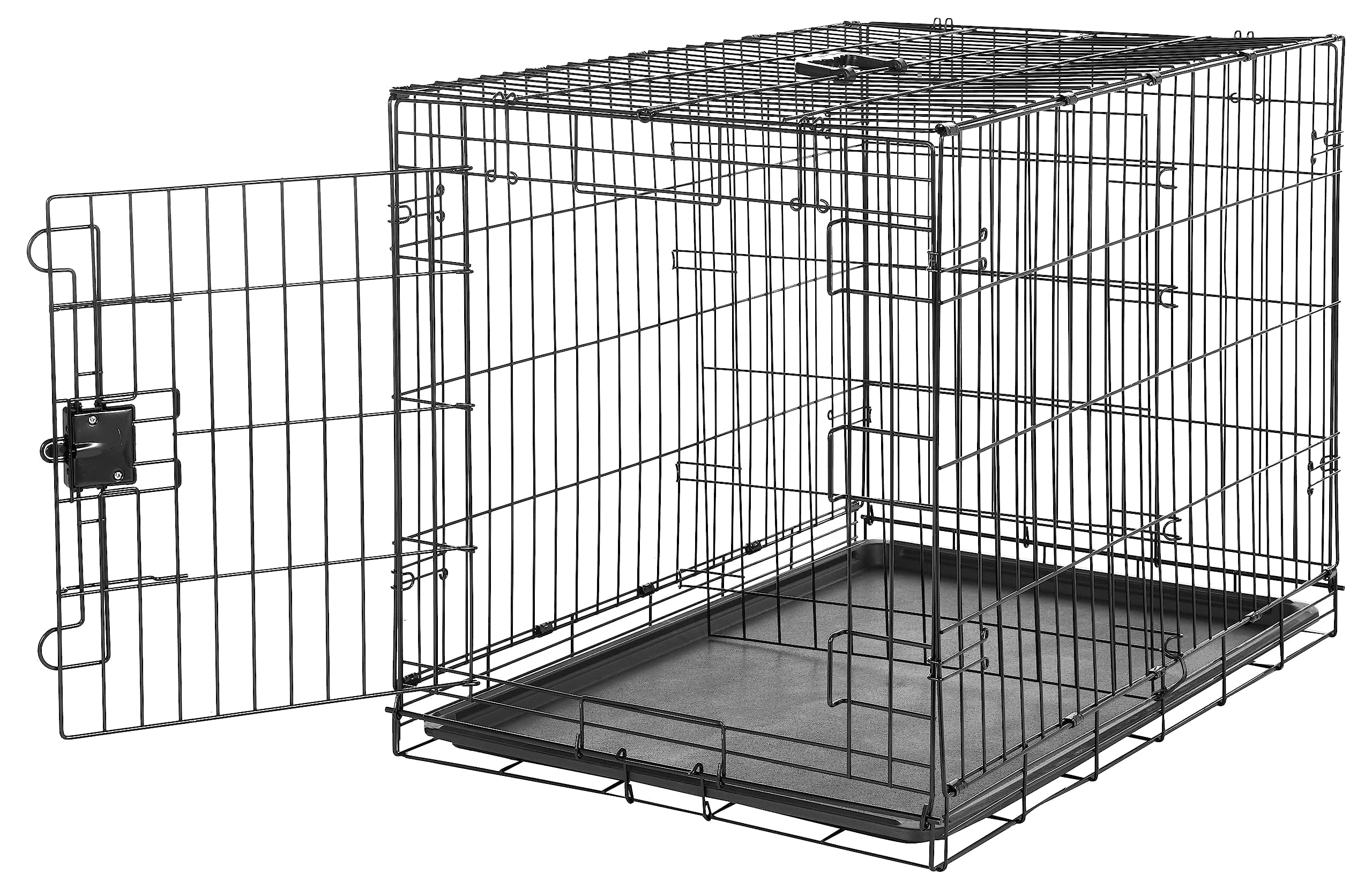 Petcrest Single Door Metal Folding Dog Crate - Black  