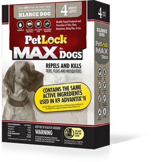 Petlock Max Flea & Tick Control for Dogs - Over 55 Lbs - 4 Pack