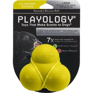 Playology Chicken Scented Bouncy Ball Rubber Dog Toy with Encapsiscent Technology - Large