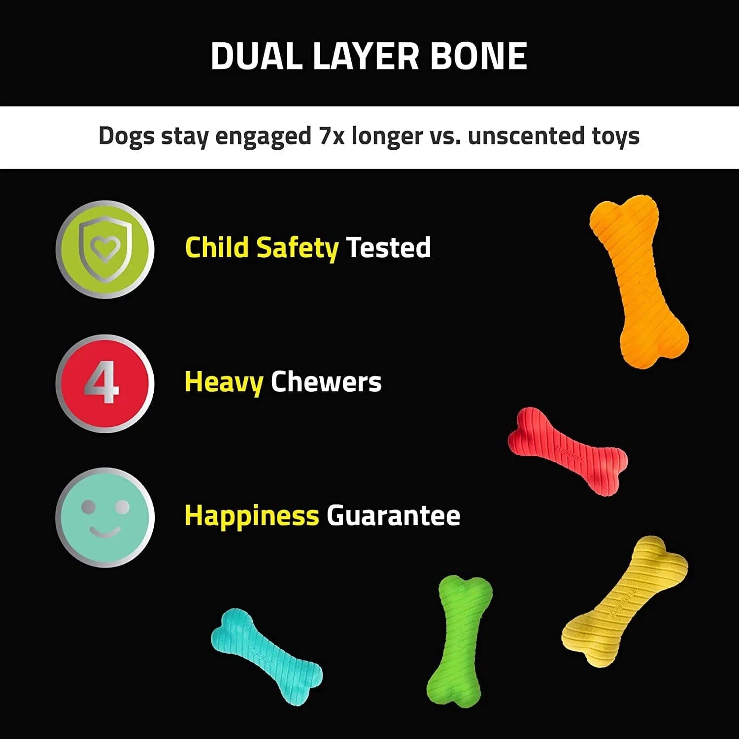 Playology Durable Dual-Layered Bone Chicken Scented Fetch and Chew Rubber Dog Toy - Yellow