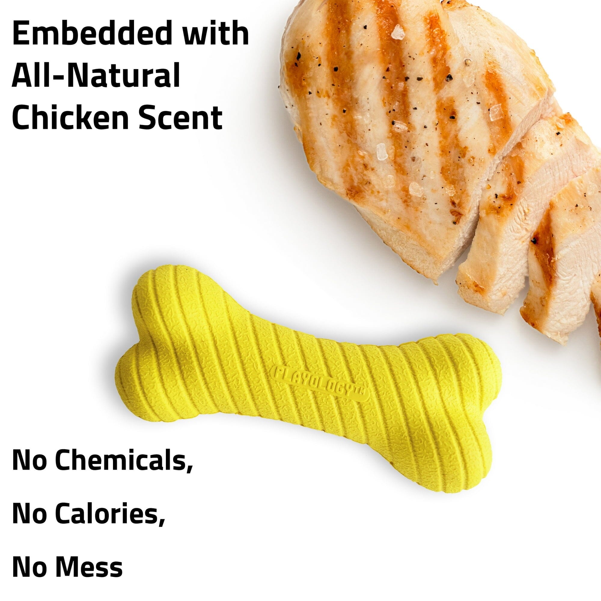 Playology Durable Dual-Layered Bone Chicken Scented Fetch and Chew Rubber Dog Toy - Yellow