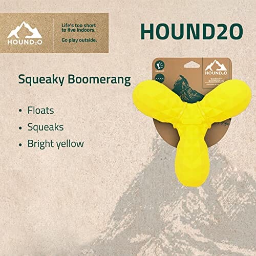 Playology Hound2O Squeaky Boomerang Fetch Squeak and Rubber Dog Toy - Yellow
