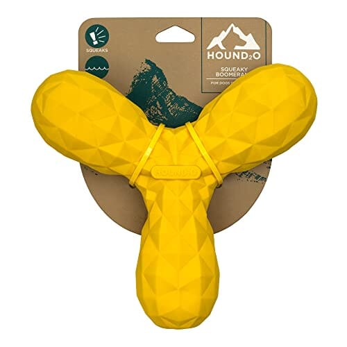 Playology Hound2O Squeaky Boomerang Fetch Squeak and Rubber Dog Toy - Yellow