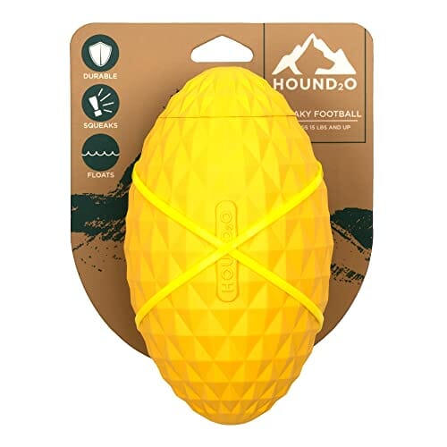 Playology Hound2O Squeaky Football Squeak and Floating Rubber Dog Toy - Yellow