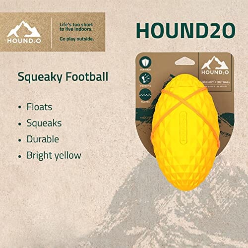 Playology Hound2O Squeaky Football Squeak and Floating Rubber Dog Toy - Yellow