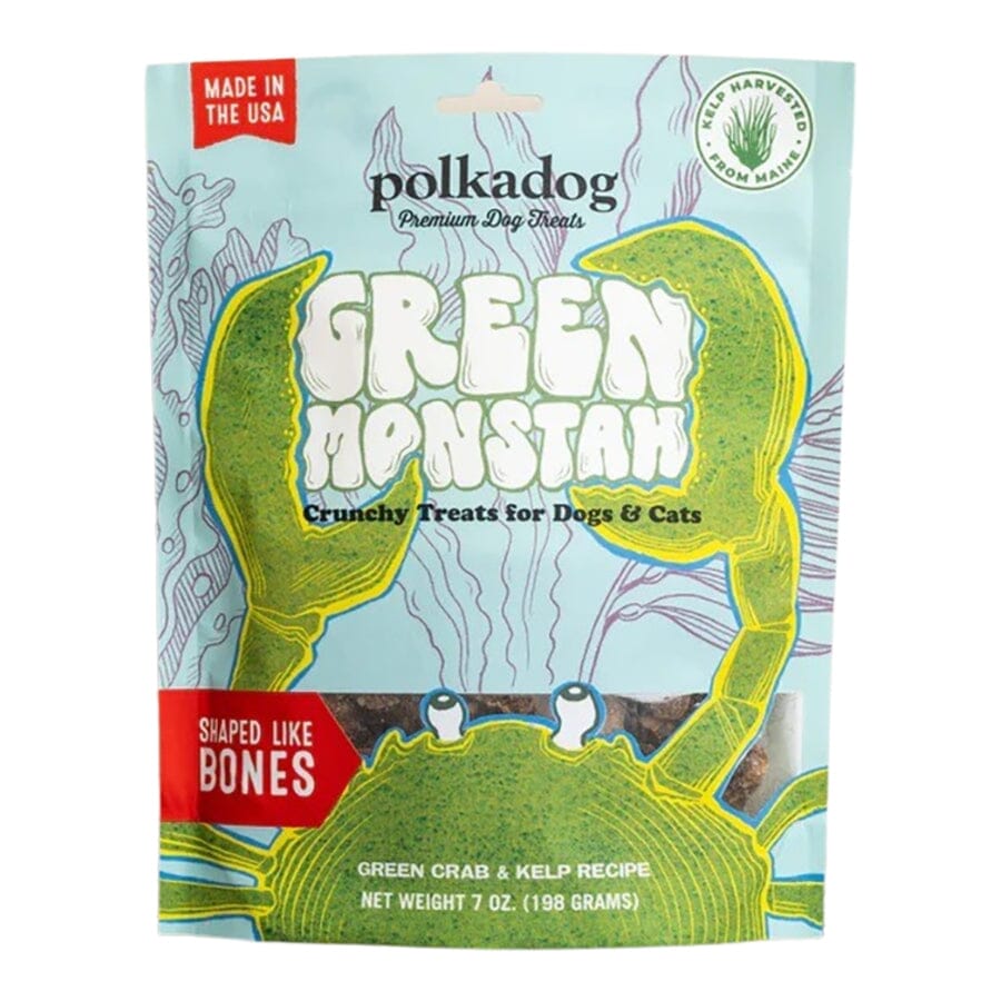 Polka Dog Bakery Green Monstah Bones Crab and Kelp Dehydrated Crunchy Dog Treats