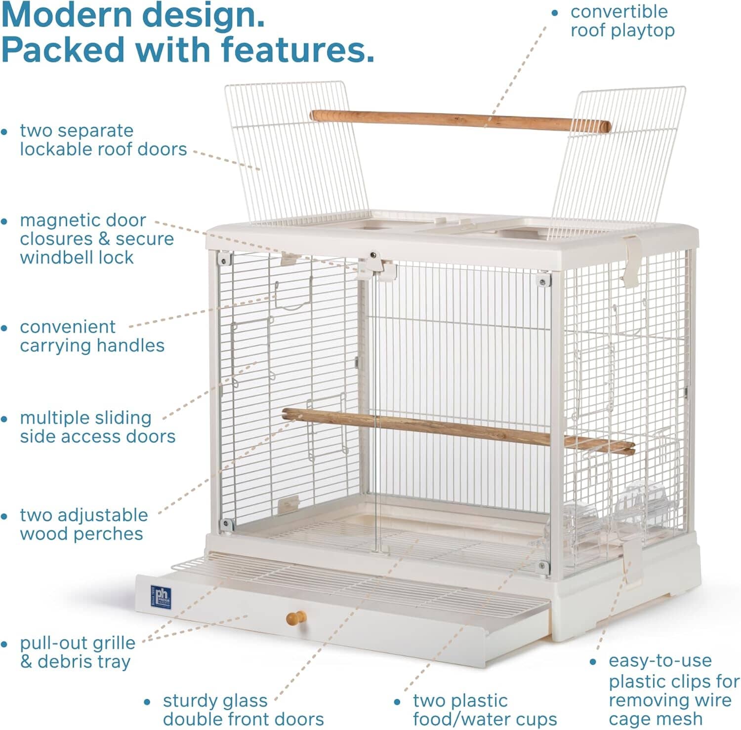 Prevue Pet Products Clear-View Crystal Palace Luxe Glass-Enclosed Bird Cage with Perch - L:23.5 X W:16.5 X H:21.7 Inches