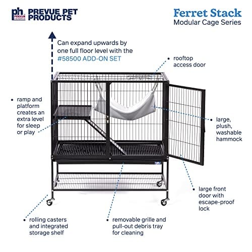 Prevue Pet Products Ferret Stack 1-Story Ferret Cage with Portable Stand with Ramp and Hammock - L:31 X W:20 X H:34 Inches