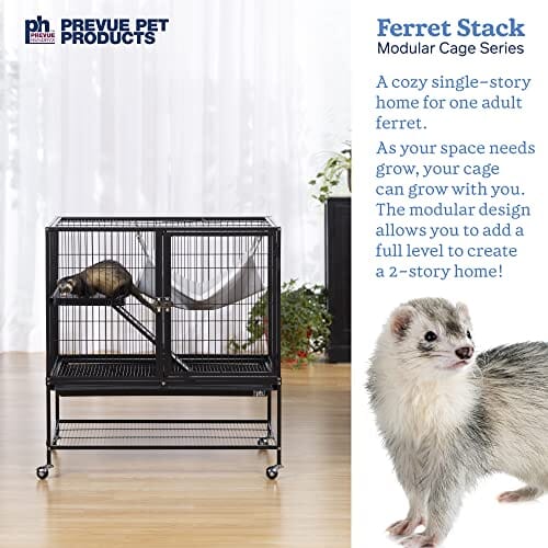 Prevue Pet Products Ferret Stack 1-Story Ferret Cage with Portable Stand with Ramp and Hammock - L:31 X W:20 X H:34 Inches