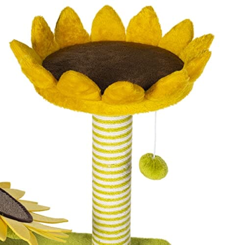 Prevue Pet Products Kitty Power Paws Sunflower Playground 2-Level Furniture Cat Scratching Post - L:19.2 X W:19.2 X H:36.6 Inches