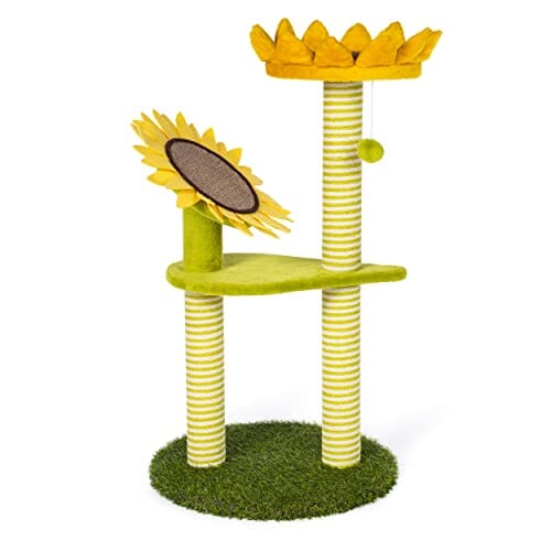 Prevue Pet Products Kitty Power Paws Sunflower Playground 2-Level Furniture Cat Scratching Post - L:19.2 X W:19.2 X H:36.6 Inches
