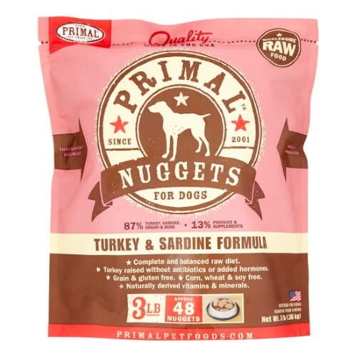 Primal Frozen Dog Food Nuggets Turkey Sardine - 3 lbs