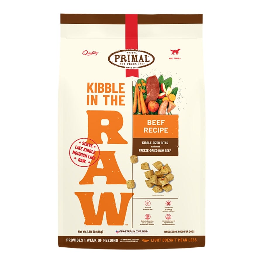 Primal Kibble In The Raw Beef Recipe Kibble-Sized Bites Freeze-Dried Raw Dog Food