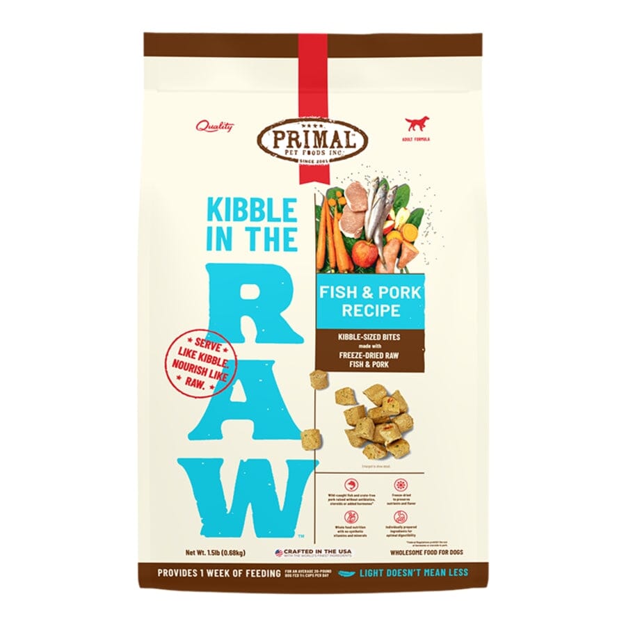 Primal Kibble In The Raw Fish and Pork Recipe Kibble-Sized Bites Freeze-Dried Raw Dog Food