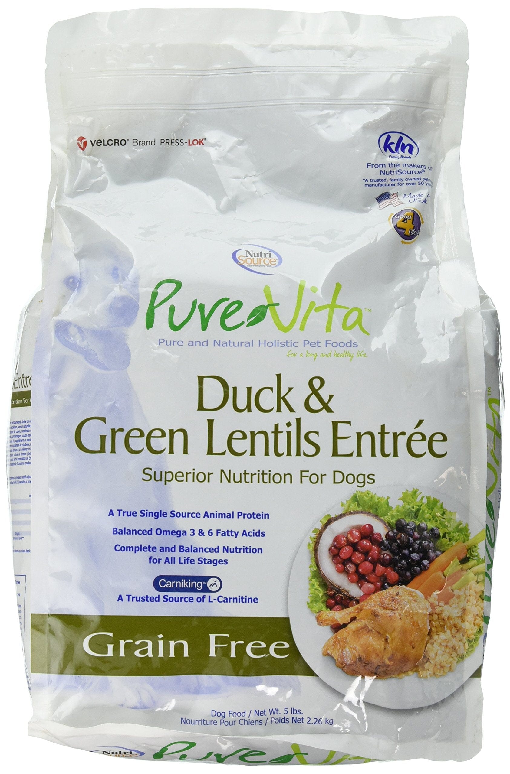 PureVita Grain-Free Duck and Lentils Dry Dog Food 5 Lbs 