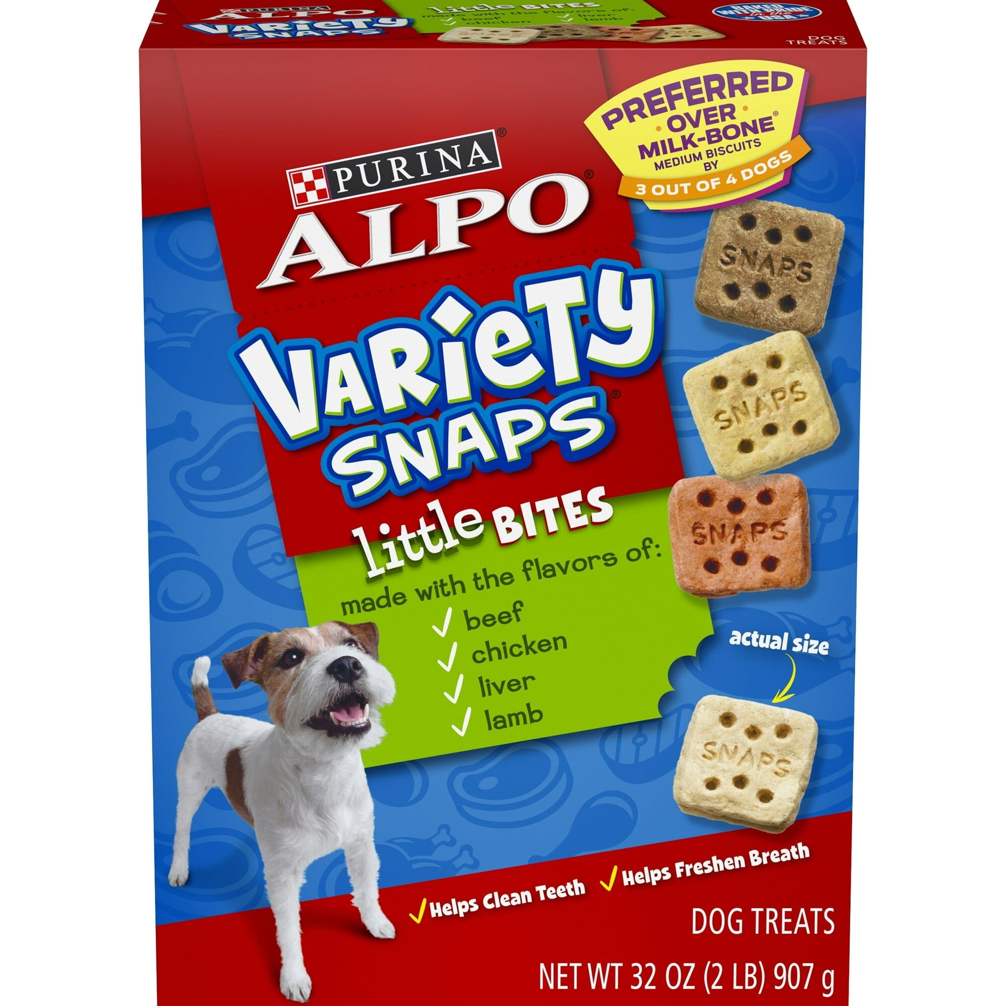 Purina Alpo Variety Snaps Little Bites Beef Bacon Chicken and Peanut Butter Crunchy Dog Treats - 32 Oz - 4 Pack  