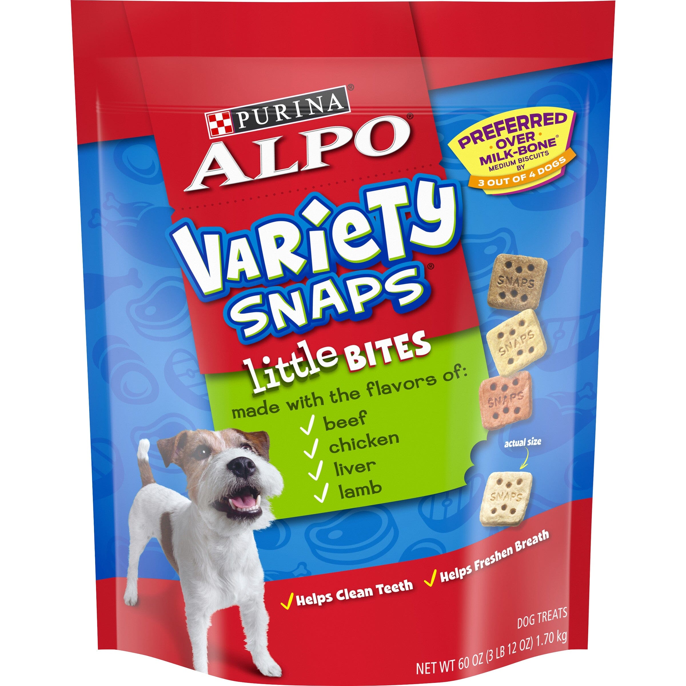 Purina Alpo Variety Snaps Little Bites Beef Chicken Liver and Lamb Crunchy Dog Treats - 60 Oz - 2 Pack  