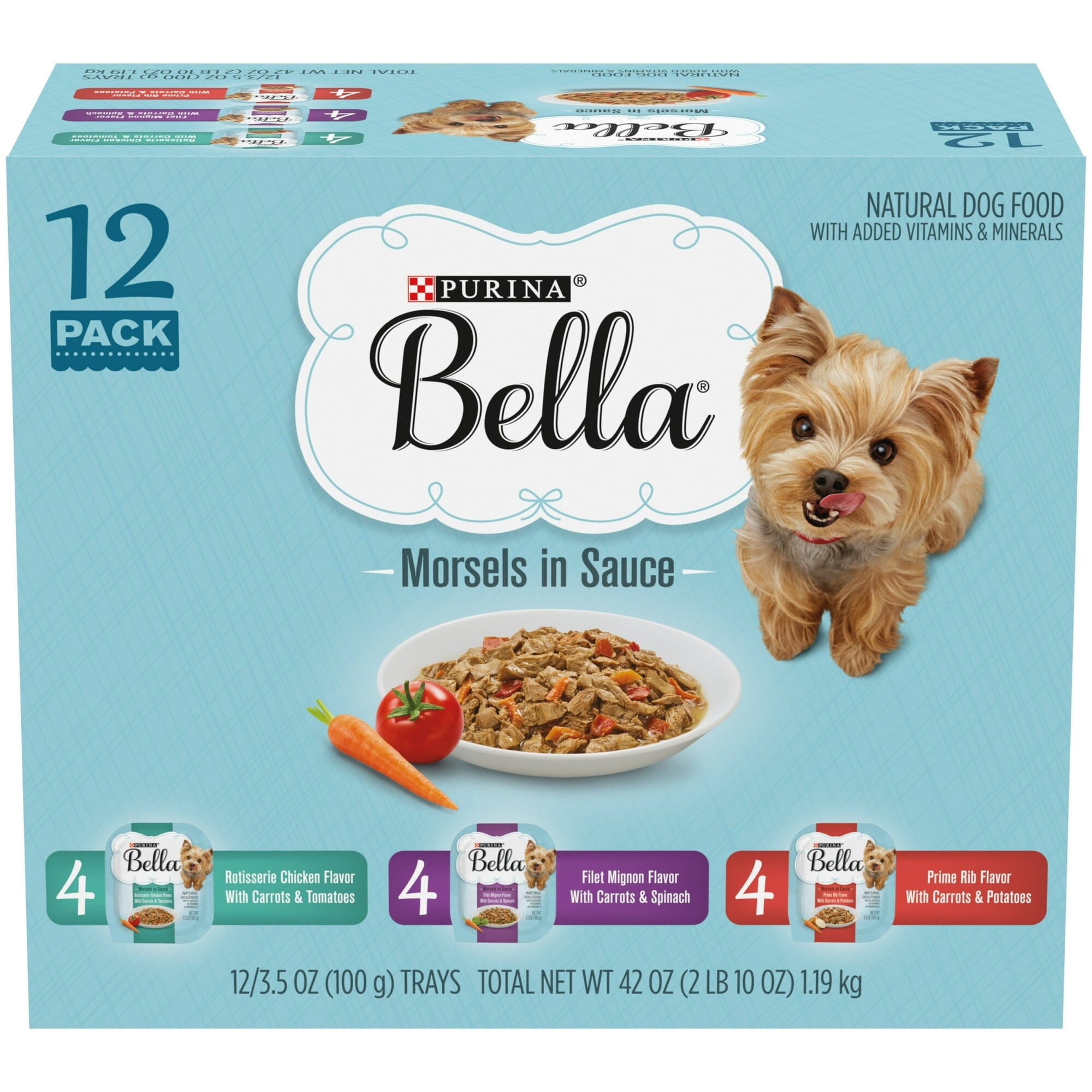 Purina Bella Morsels Chicken Beef and Filet Mignon Wet Dog Food Trays - Variety Pack - 3.5 Oz - 12 Count