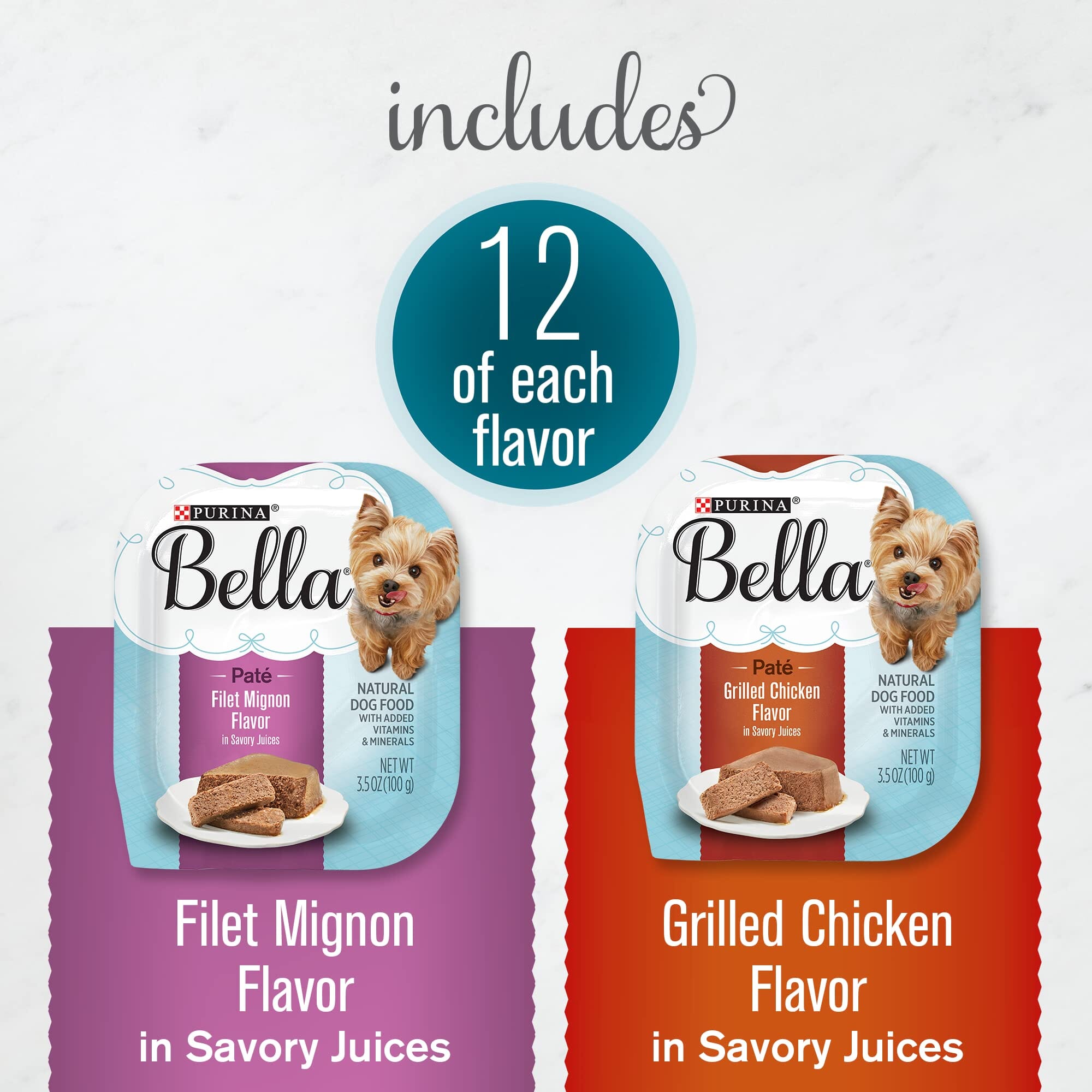 Purina Bella Morsels Chicken Beef and Filet Mignon Wet Dog Food Trays - Variety Pack - 3.5 Oz - 12 Count  