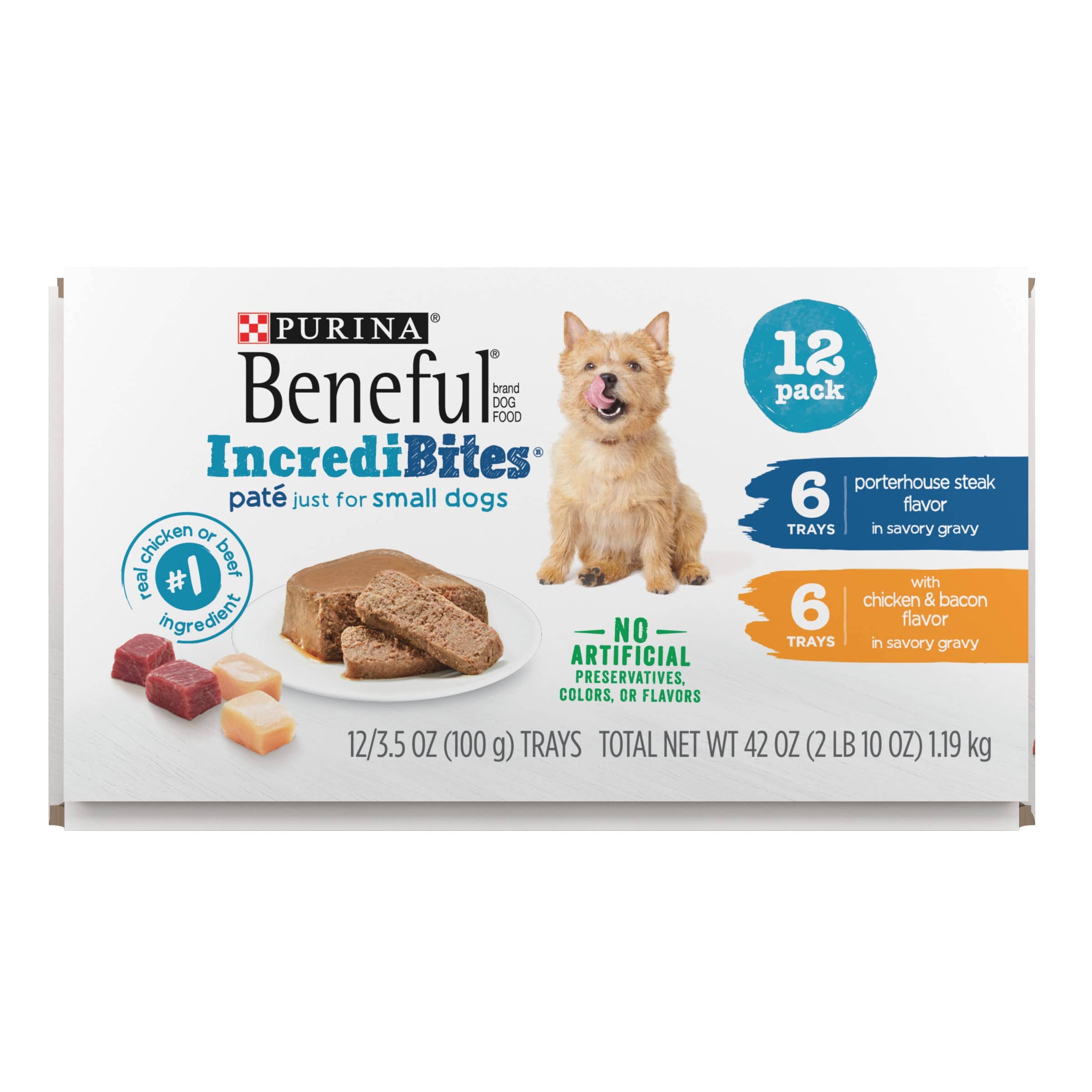 Purina Beneful IncrediBites Chicken and Bacon Porterhouse Steak Pate Canned Dog Food - Variety Pack - 3.5 Oz - 12 Count  