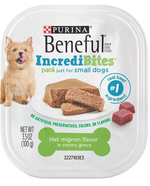 Purina Beneful IncrediBites Filet Mignon in Gravy Pate Small-Breed Wet Dog Food Trays - 3.5 Oz - Case of 12  