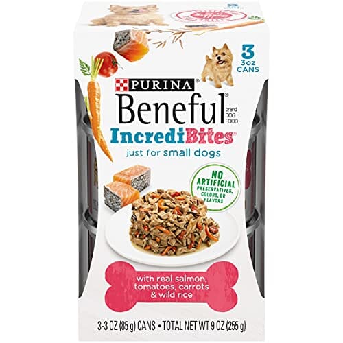 Purina Beneful IncrediBites Salmon Tomatoes Carrots and Rice Small-Breed Canned Dog Food - 3 Oz - Case of 3 - 8 Pack  