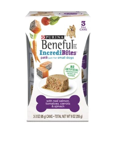 Purina Beneful Incredibites Salmon Tomatoes Carrots and Spinach Pate Small-Breed Canned Dog Food - 9 Oz - Case of 8  