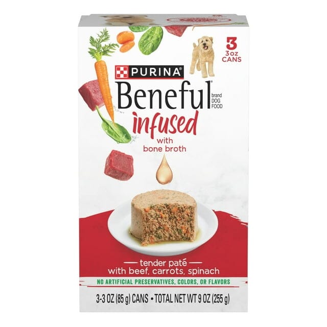 Purina Beneful Infused Tender Pate Beef Chicken Lamb with Carrots and Spinach Canned Dog Food - 3 Oz - 3 Pack - Case of 8 Default Title