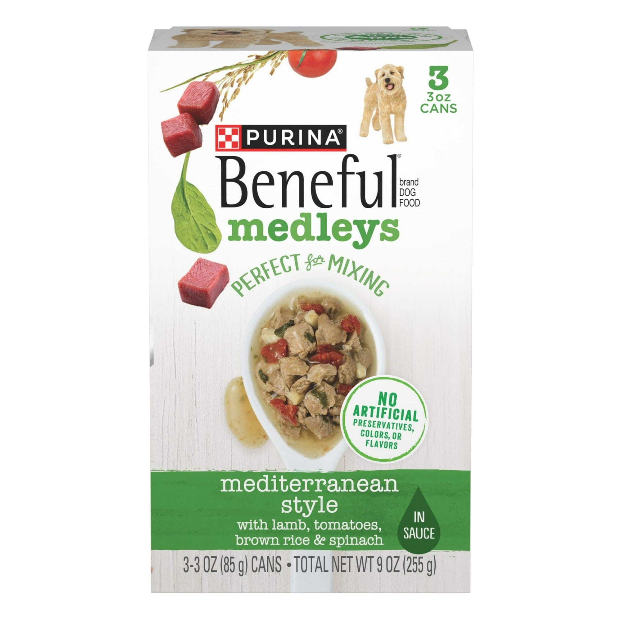 Purina Beneful Medley's Mediterranean Lamb Brown Rice and Veggies Canned Dog Food and Mixer - Multi-Pack - 3 Oz - Case of 3 - 8 Pack