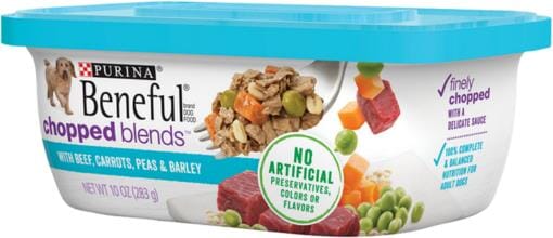 Purina Beneful Prepared Meals Chopped Blends Beef Carrots Peas and Barley Wet Dog Food Trays - 10 Oz - Case of 8  